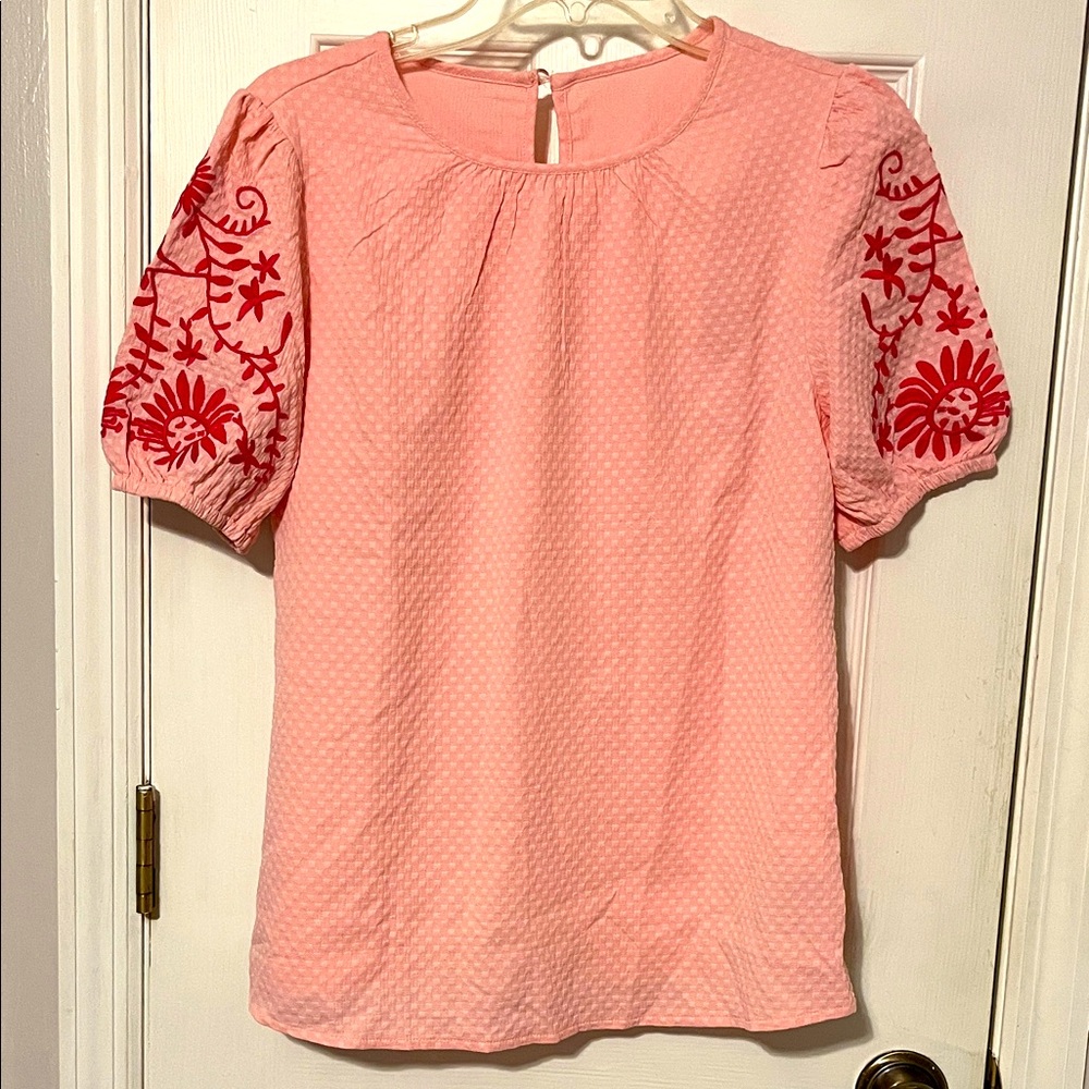 Pink Embroidered Women's Top